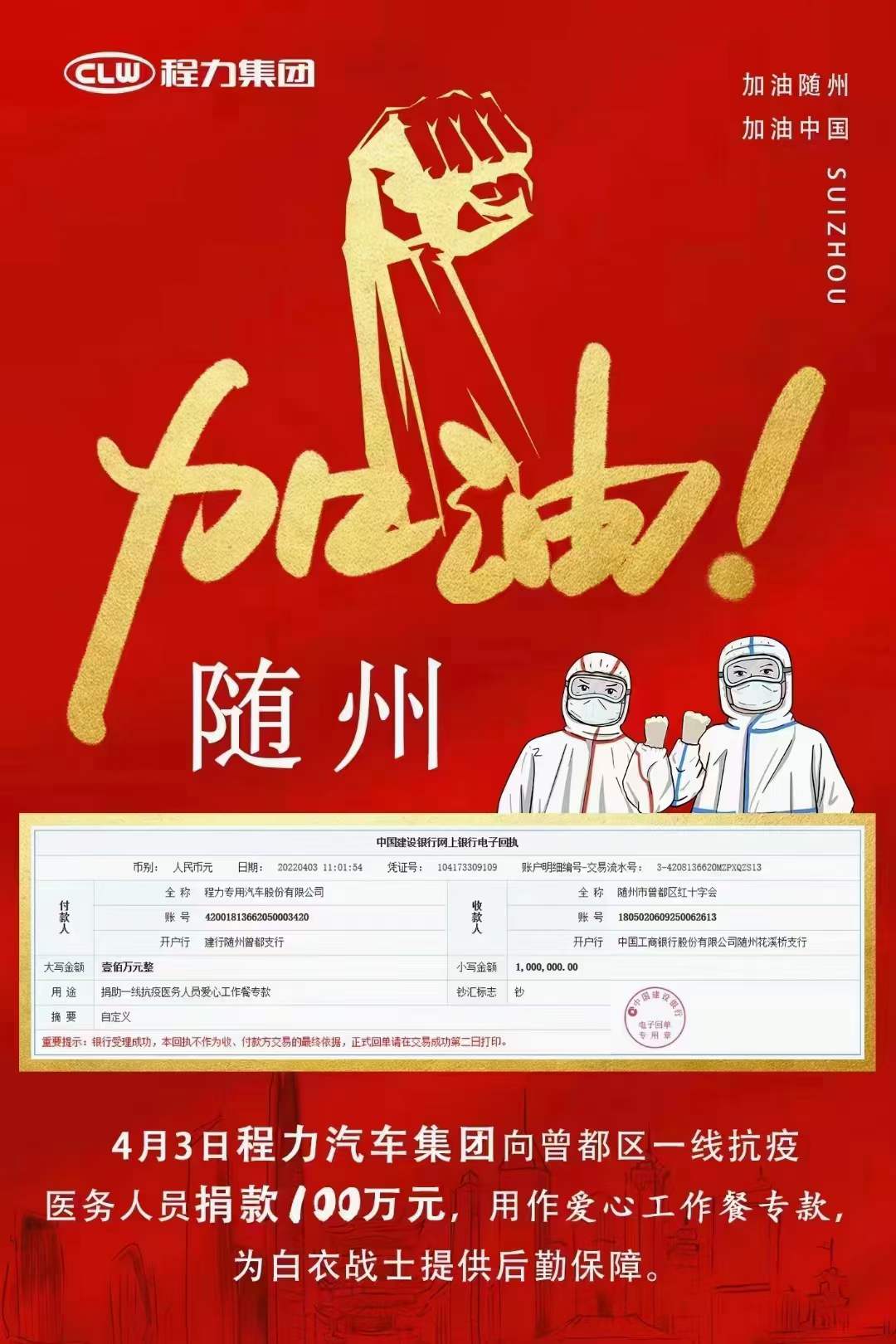 程力汽車集團捐贈百萬愛心工作餐專款助力疫情防控彰顯社會擔當